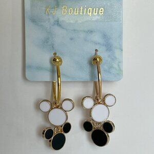Gold Hoop Earrings with Black & White Dangle Mickey's